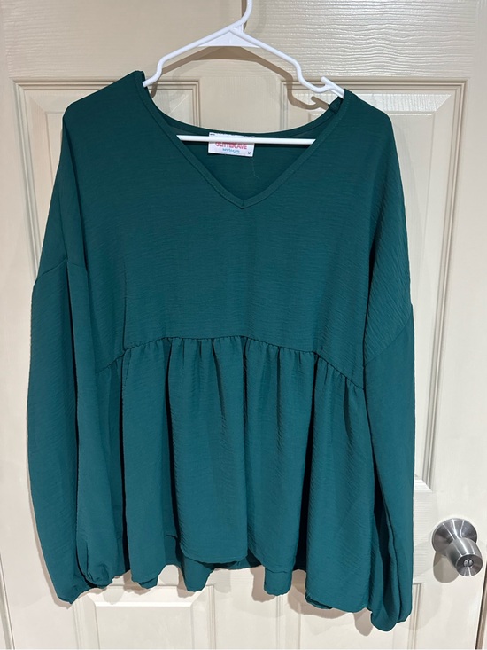 2313 Glitter Ave Boutique Tops - Women's V-Neck Peplum Tunic Top in Deep Teal